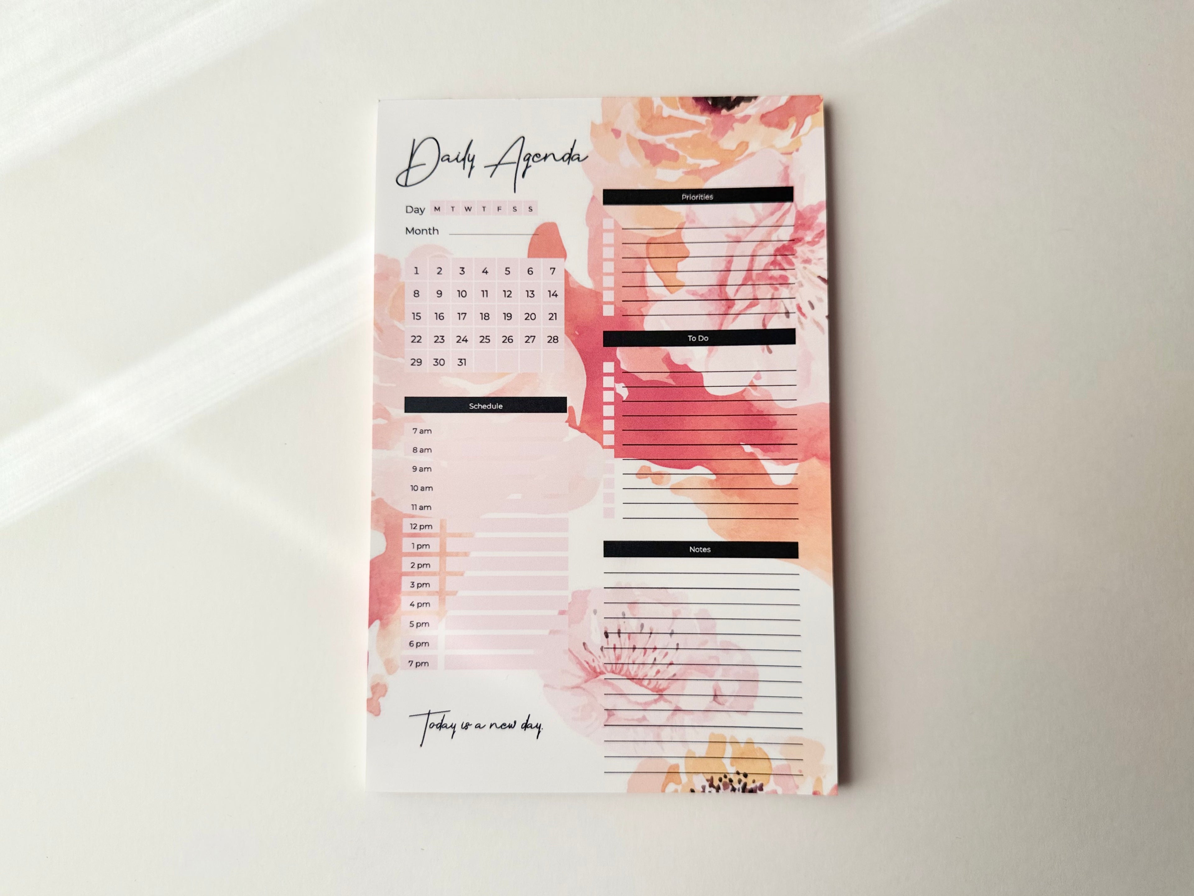 Floral Watercolor Daily Agenda Notepad