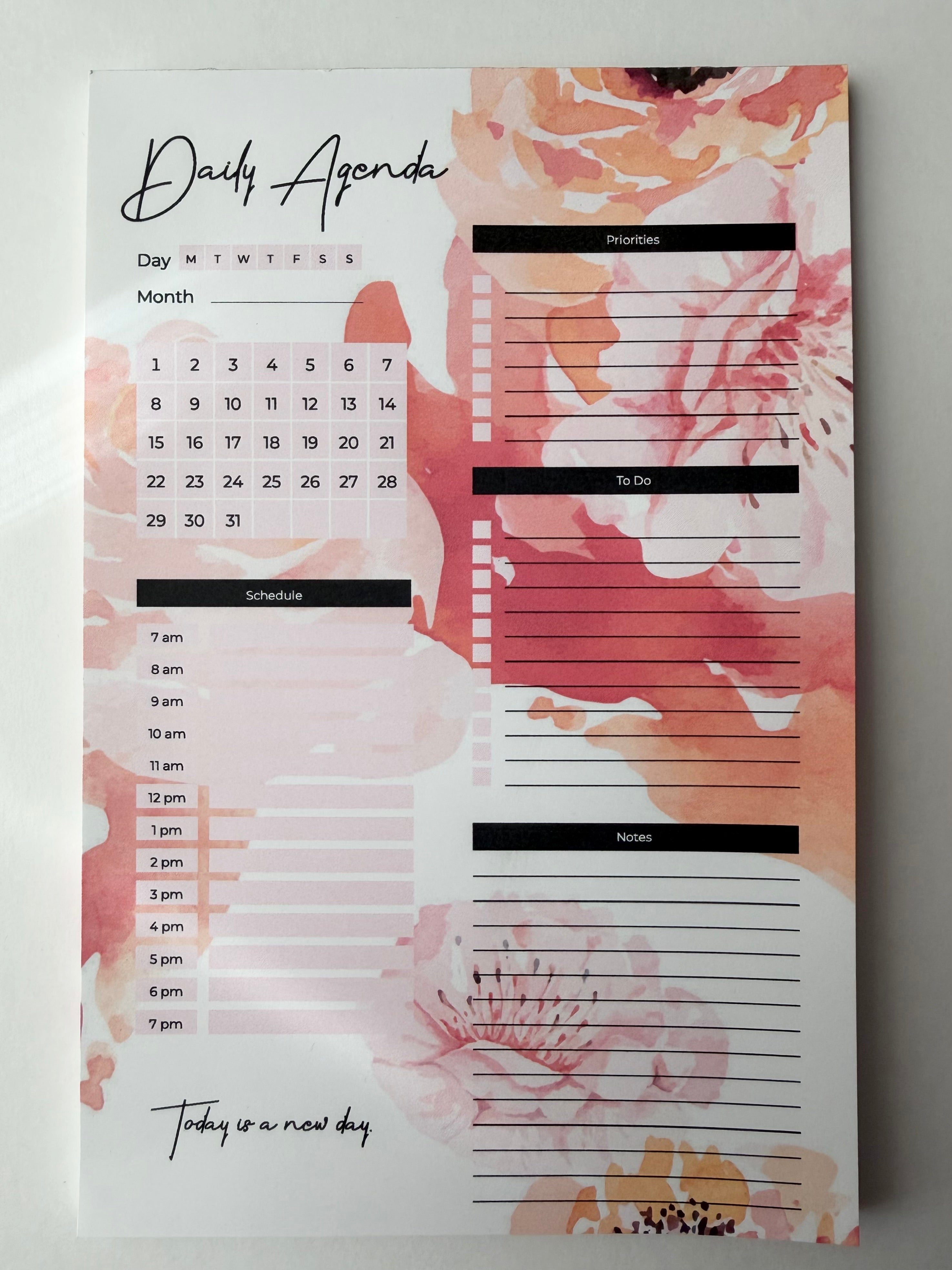 Floral Watercolor Daily Agenda Notepad