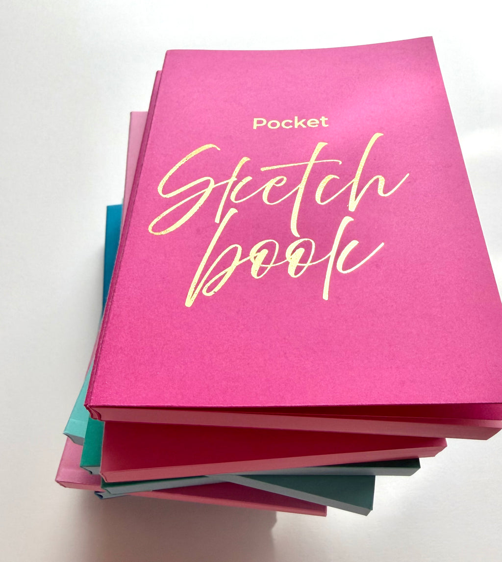 Pocket Sketchbook — 4.5" x 5.5" Lay Flat Hardcover Sketchbook with Gold Foil