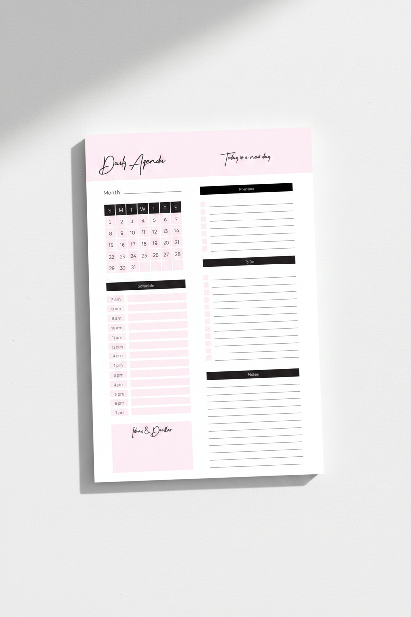 Daily Agenda Notepad - Clean Version Matching Floral Style