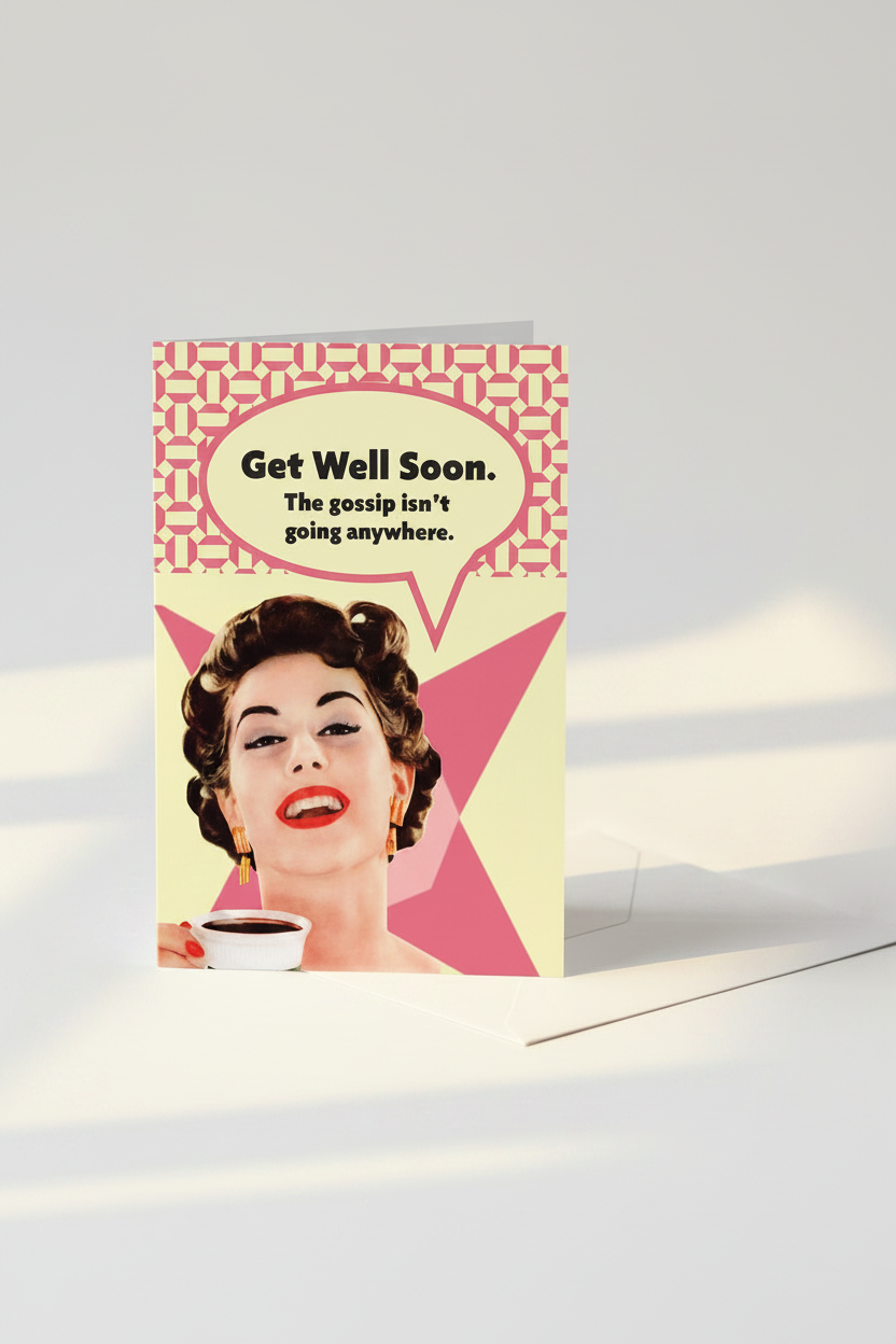 Get Well Soon greeting card mockup with window sunlight