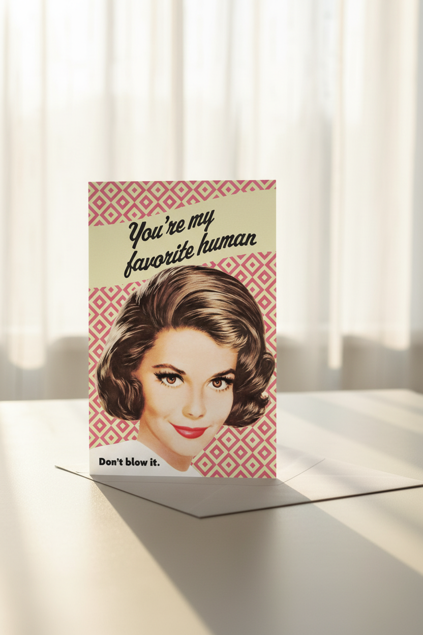 You're My Favorite Human greeting card mockup with window sunlight