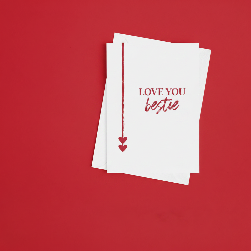 Love You Bestie Greeting Card shown with white envelope