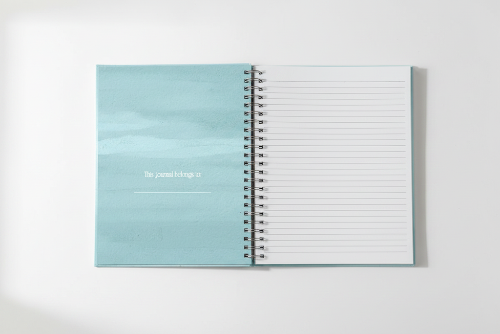 Beach Theme Journal open showing lined pages mockup