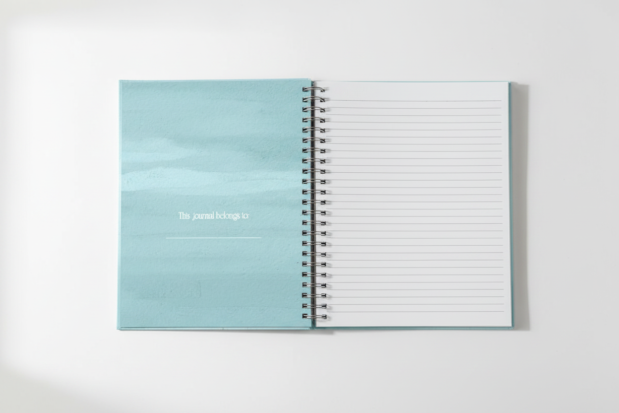 Beach Theme Journal open showing lined pages mockup