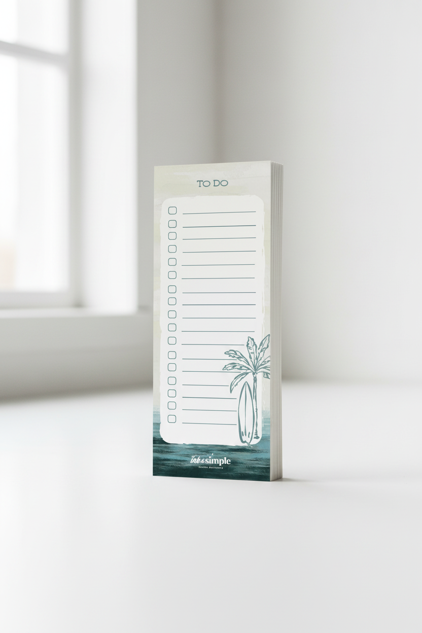 Beach To Do Notepad side view showing page thickness