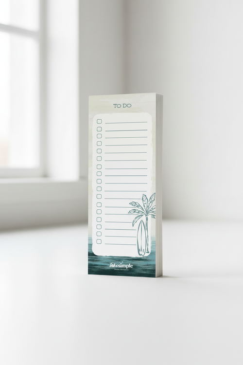 Beach To Do Notepad side view showing page thickness