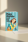 Happy Birthday Hide a Body greeting card mockup with window sunlight