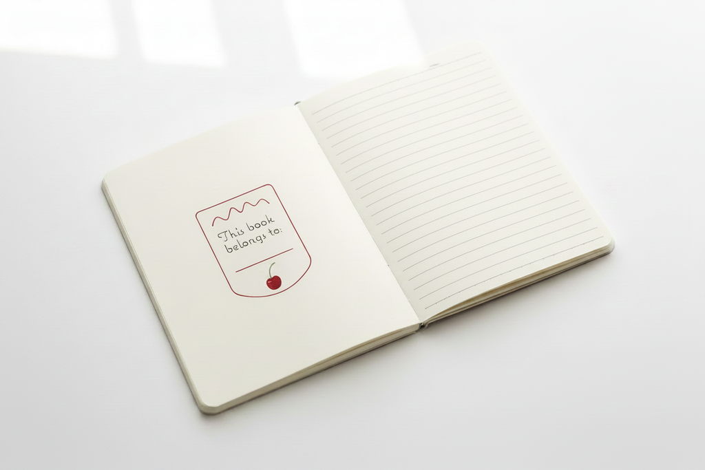 Cherry Notebook inside cover with lined pages