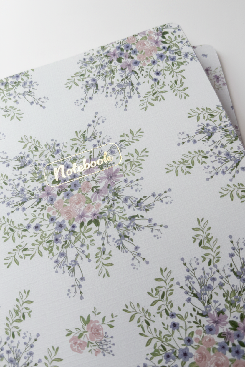 Lavender floral notebook close-up