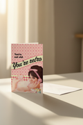 You're Not Old You're Retro greeting card mockup with window sunlight