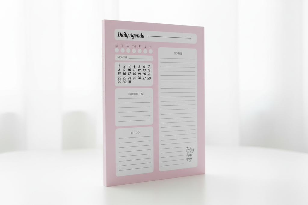 Pink Dot Daily Agenda Notepad - angled view