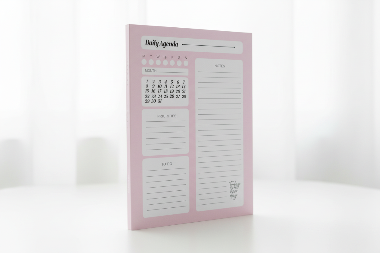 Pink Dot Daily Agenda Notepad - angled view