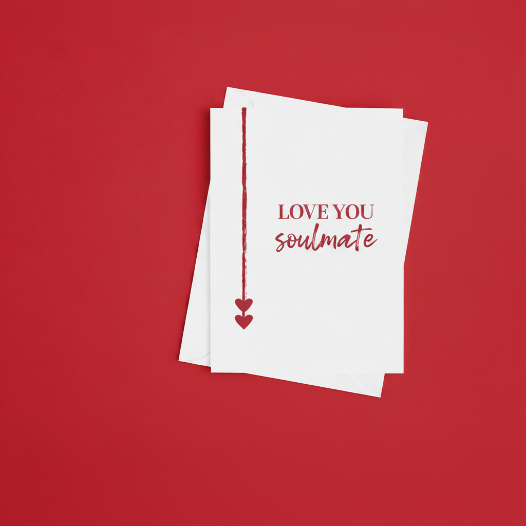 Love You Soulmate Greeting Card shown with white envelope