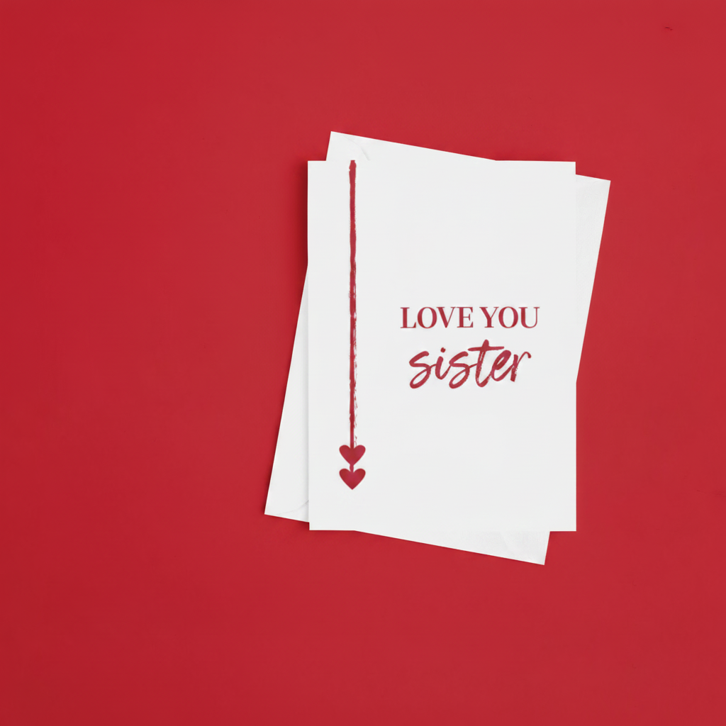 Love You Sister Greeting Card shown with white envelope