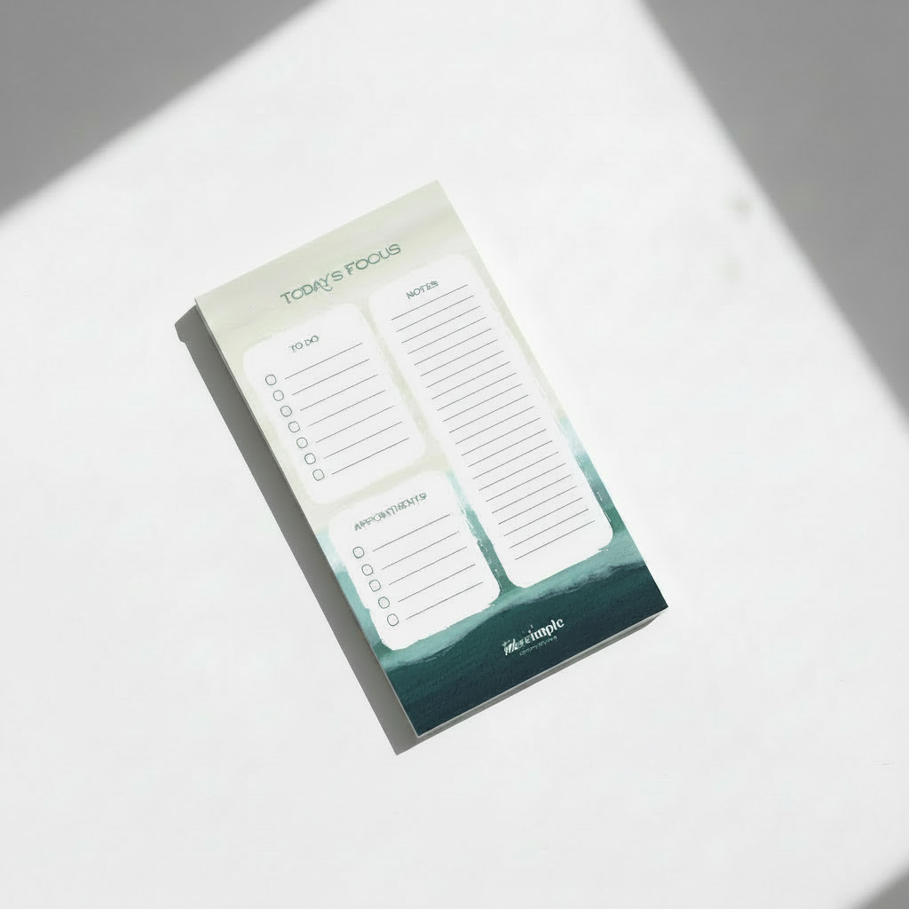Beach Today's Focus Daily Planner Pad mockup on white background with window lighting